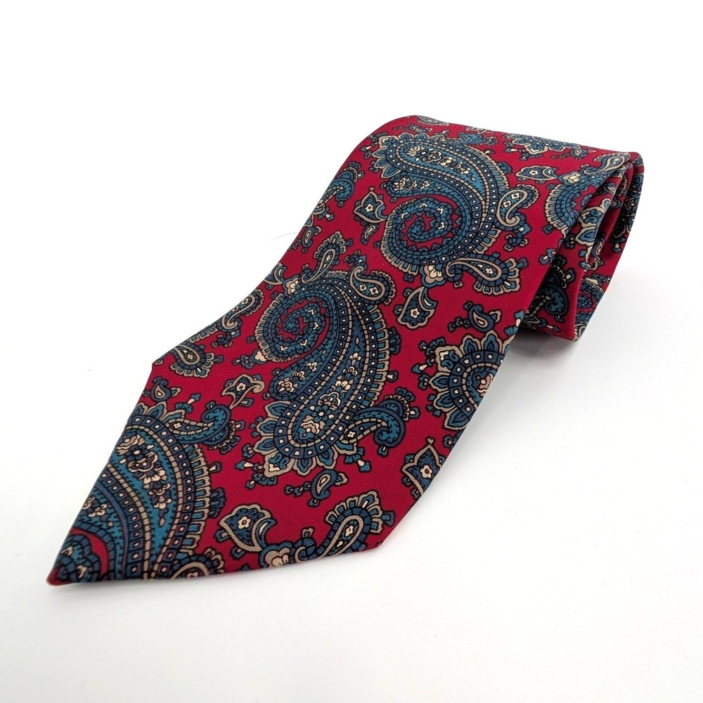 Christian Dior Monsieur Silk‎ Tie Vintage Red Paisley Pattern Necktie